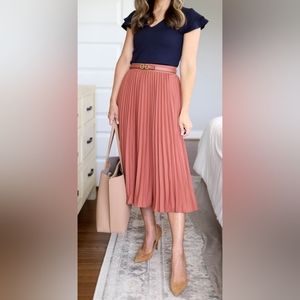 Suede Accordion Skirt in Rose Color, New Midi Skirt
